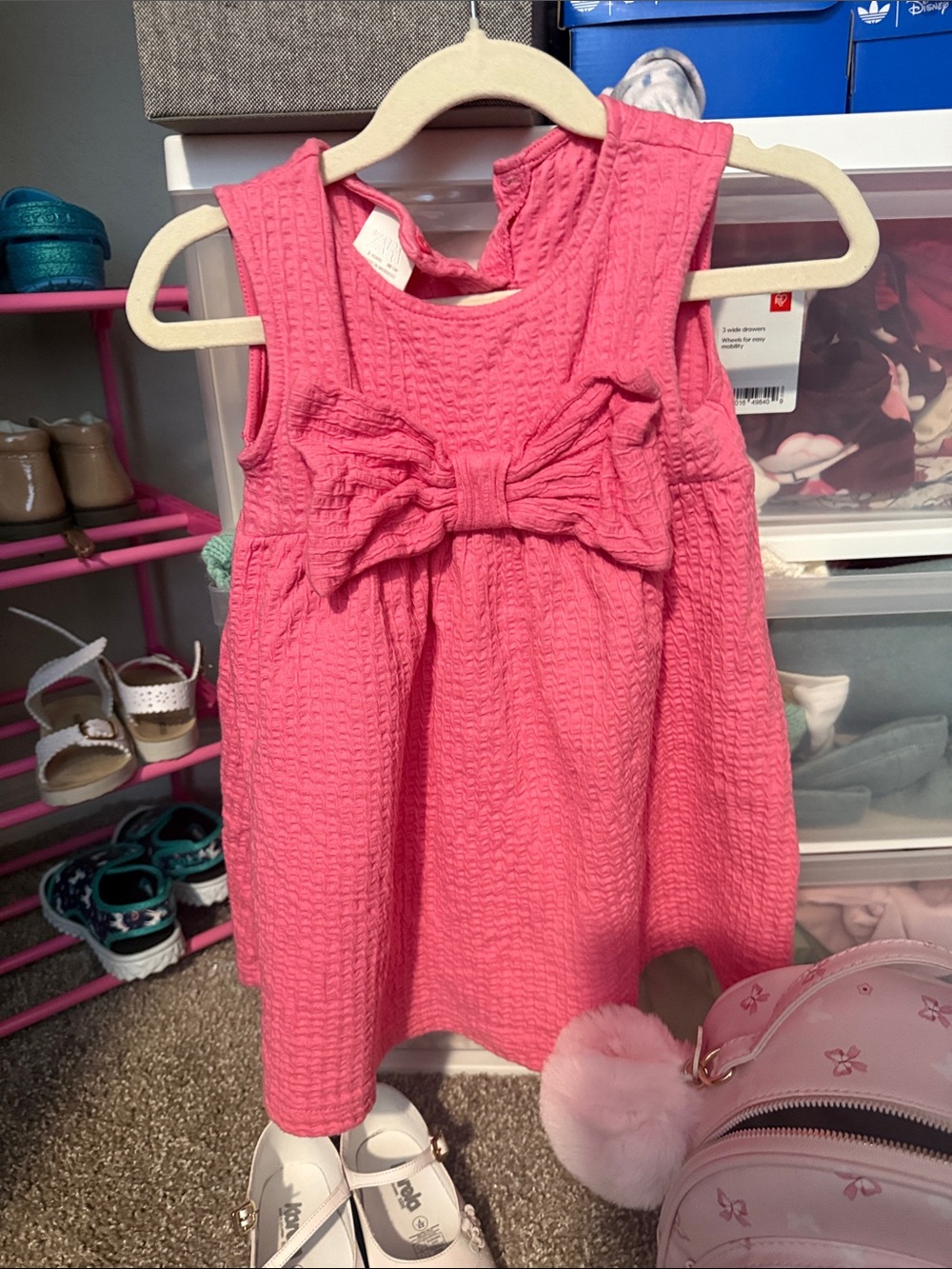 Zara Pink Textured Bow Dress for Girls